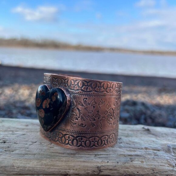 Copper and Peanut Obsidian Cuff Bracelet - Picture 3 of 5